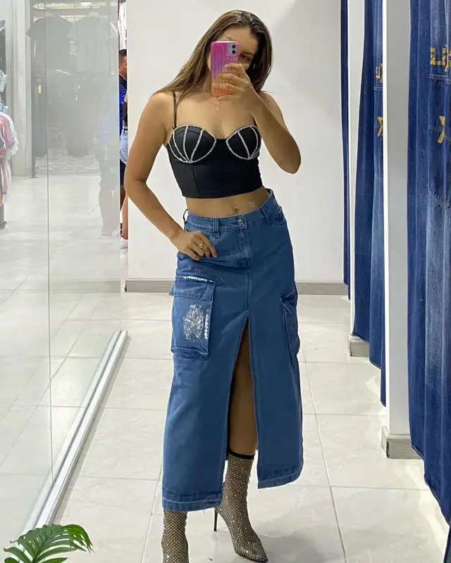 Falda jean cargo 4113